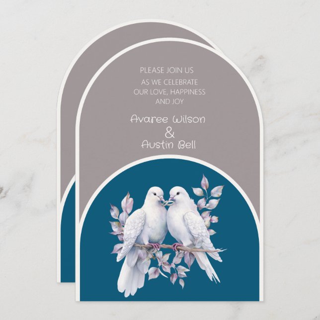 Invitation Portes et anneaux Arches gris clair et Bleues océa (Devant / Derrière)