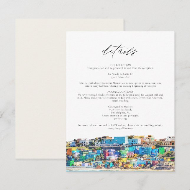 Invitation PORTO RICO Colorful Buildings Skyline Detail Card (Devant / Derrière)