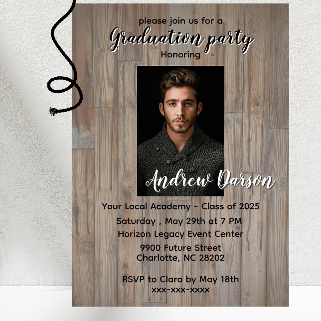 Invitation Portrait de bois rustique Graduation party Invitat (Créateur téléchargé)