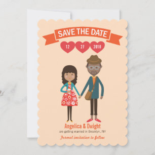 Invitation Portrait de couple de dessin animé illustré pour m