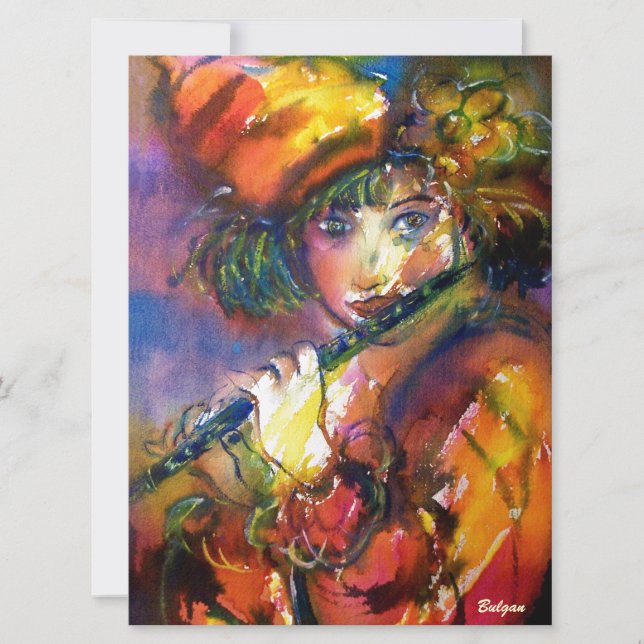 Invitation PORTRAIT DE FLUTISTE Mascarade vénitienne Jaune or (Devant)