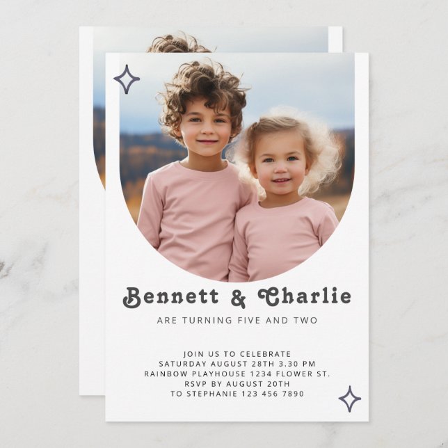 Invitation Portrait de frère conjoint photo Boho minimal anni (Devant / Derrière)