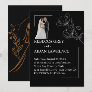 Invitation Portrait de mariage chic en surimpression noir et 