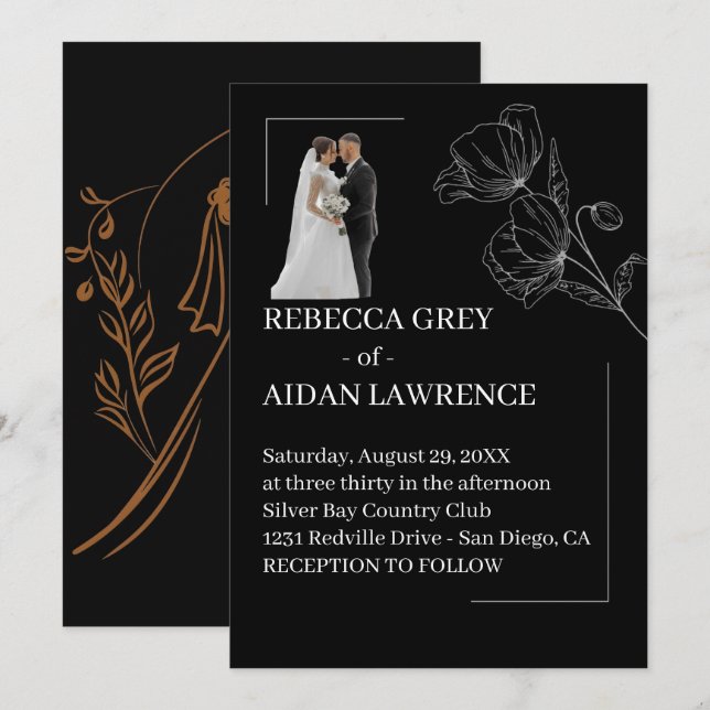 Invitation Portrait de mariage chic en surimpression noir et  (Devant / Derrière)