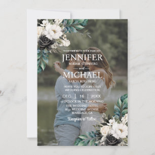 Invitation Portrait de mariage photo superposé QR B & N