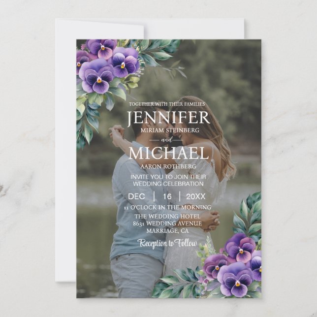 Invitation Portrait de mariage superposé Photo QR Pensées Mar (Devant)