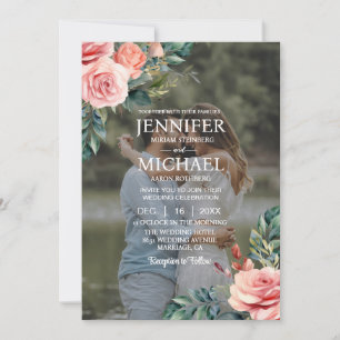 Invitation Portrait de mariage superposé Photo QR Roses Maria