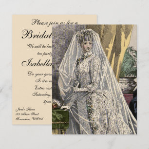 Invitation Portrait de mariage vintage pour une fête de douch