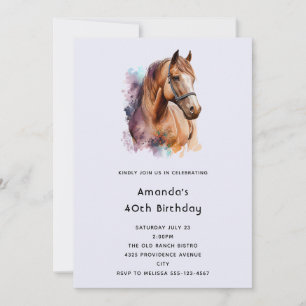 Invitation Portrait de tête de cheval brun à l'aquarelle pour