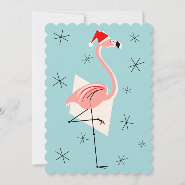 Invitation Portrait d'invitation Flamant rose Père Noël Blue (Devant)