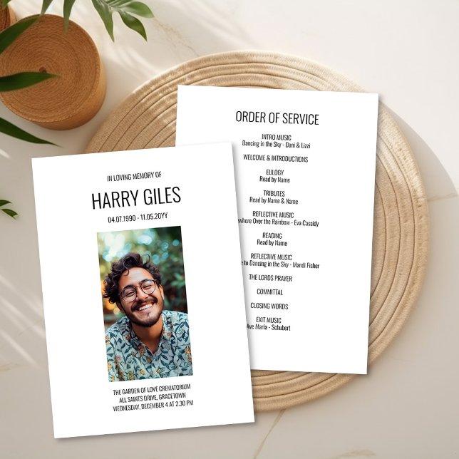 Invitation Portrait Photo Funérailles Commande de service Car (Order of Service Funeral or Memorial Program with photo by Darling & May)