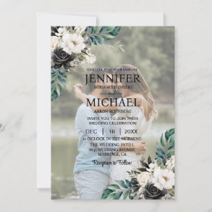Invitation Portrait superposé photo photo QR B&W Mariage