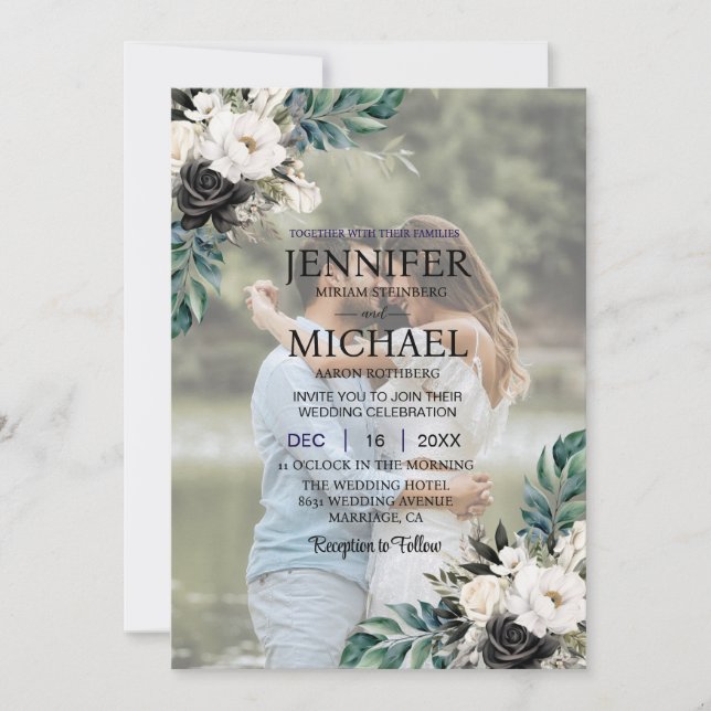 Invitation Portrait superposé photo photo QR B&W Mariage (Devant)