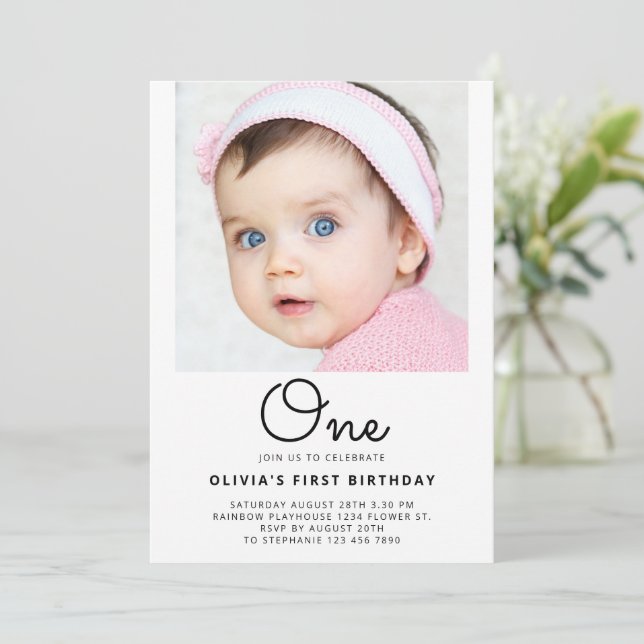 Invitation Portrait Un Script 1er Baby Premier anniversaire (Debout devant)