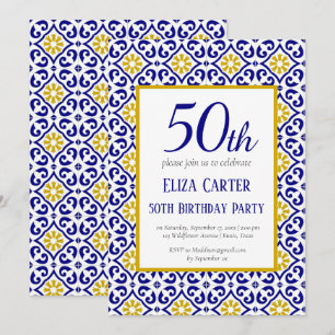 Invitation Portugais Carreaux Bleu 50e anniversaire Méditerra