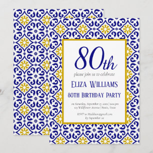 Invitation Portugais Carreaux Bleu 80e anniversaire Méditerra