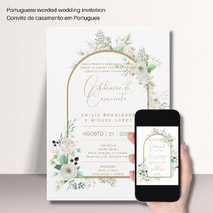 Invitation Portugeuse   Casamento Floral Blanc Rosas Brancas