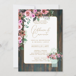 Invitation Portugeuse   Casamento Flores Folclóricas Rústica