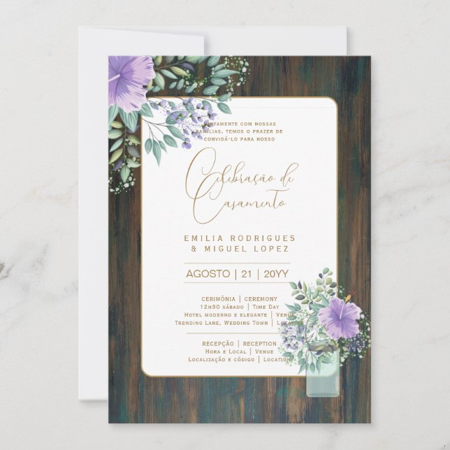 Invitation Portugeuse | Casamento Flores Folclóricas Rústica (Devant)