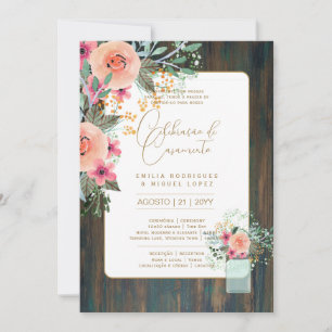 Invitation Portugeuse   Casamento Flores Folclóricas Rústica