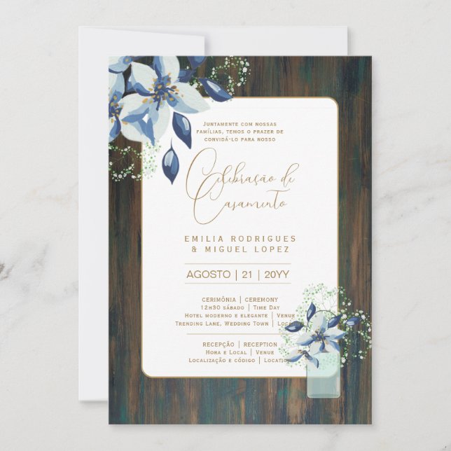 Invitation Portugeuse | Casamento Flores Folclóricas Rústica (Devant)