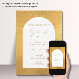 Invitation Portugeuse   Casamento Folha de Ouro Falsa Invita