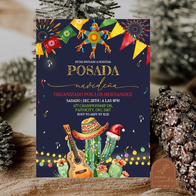 Invitation Posada Navidena Fiesta Cactus Noël (Créateur téléchargé)