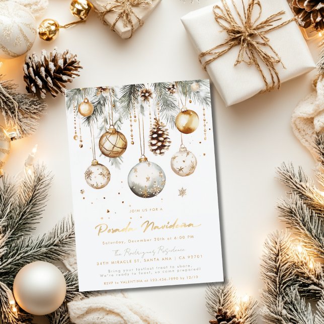 Invitation Posada Navideña Mexicaine Élégant Or Blanc (Créateur téléchargé)