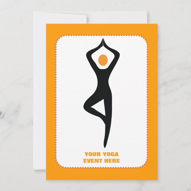 Invitation Pose de yoga noir, orange personnalisé (Devant)