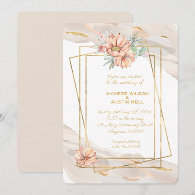 Invitation Poser le marbre avec les étincelles d'or et les ca (Devant / Derrière)