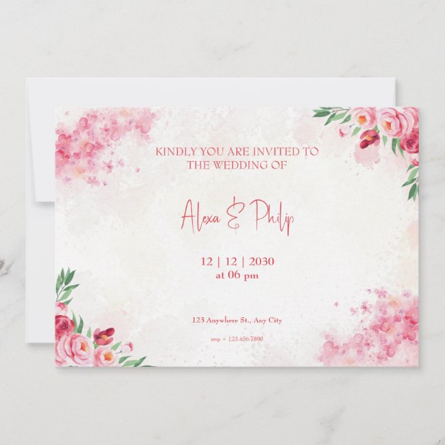 Invitation Poses roses colorées Mariage floral (Devant)
