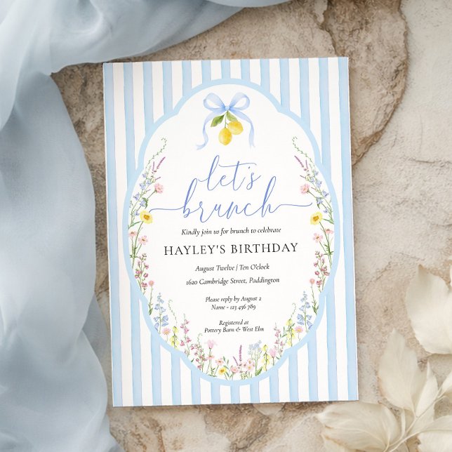 Invitation Posey Wildflower Blue Bow Anniversaire Brunch (Créateur téléchargé)
