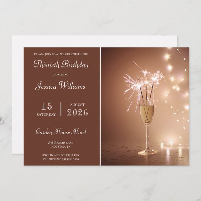 Invitation Posh Champagne, Sparkles & Lights Birthday Party (Devant / Derrière)