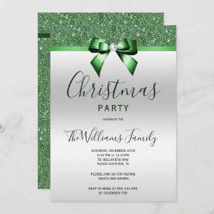 Invitation Posh Emerald Green Jewel Bow Christmas Party