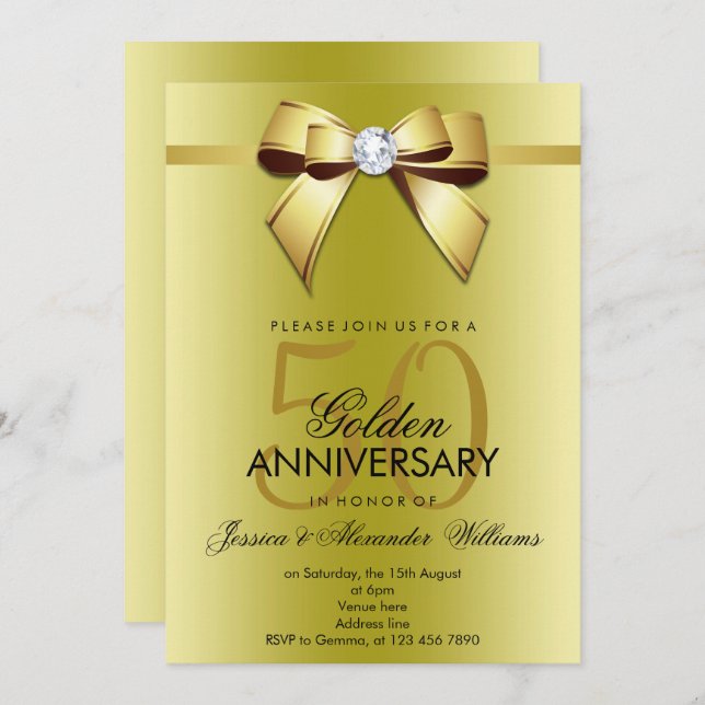 Invitation Posh Gem Arc et Ruban 50e Anniversaire de Mariage (Devant / Derrière)