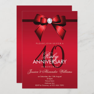 Invitation Posh Gem Bow & Ribbon 40e anniversaire de Mariage