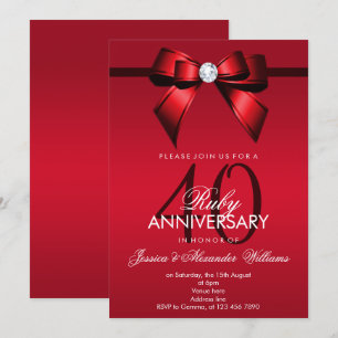 Invitation Posh Gem Bow & Ruban 40e Anniversaire de Mariage