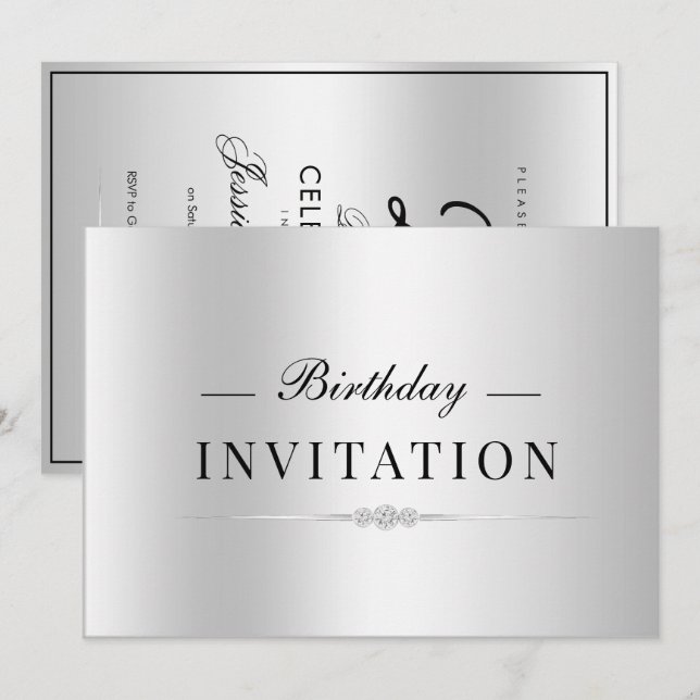 Invitation Posh Glamour Argent 25e Anniversaire (Devant / Derrière)