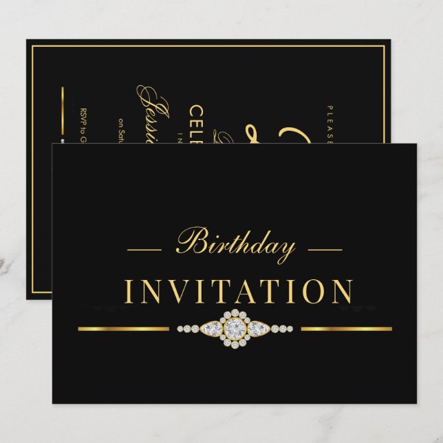 Invitation Posh Glamour Or 25e Anniversaire (Devant / Derrière)