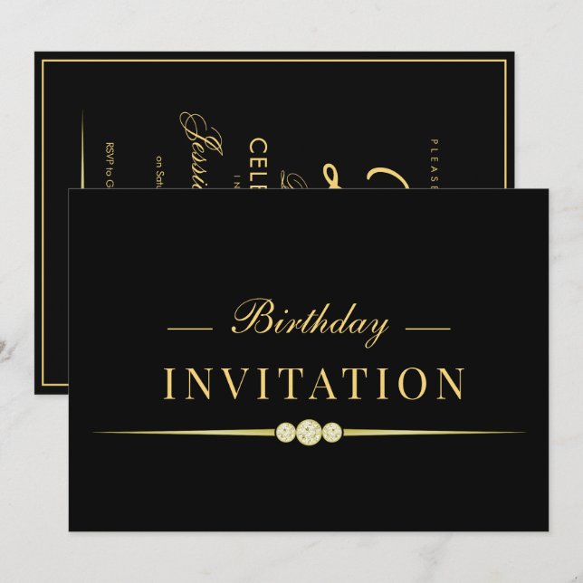 Invitation Posh Glamour Or 25e Anniversaire (Devant / Derrière)
