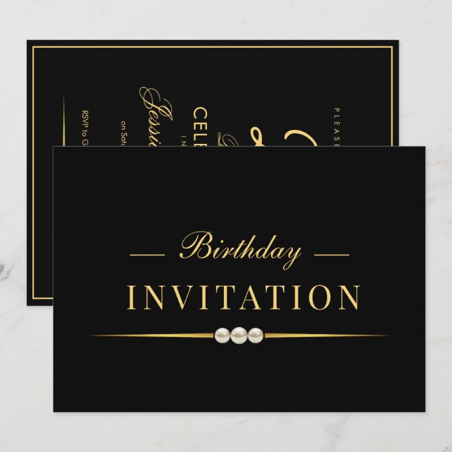 Invitation Posh Glamour Or 25e Anniversaire (Devant / Derrière)