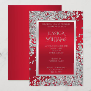 Invitation Posh Glitzy Diamonds & Ruby Red Anniversaire