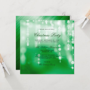 Invitation Posh Green Lights Bokeh Noël