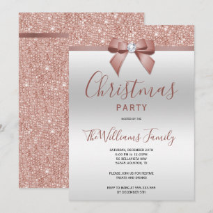 Invitation Posh Rose Gold Jewel Bow Noël Party