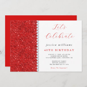 Invitation Posh Sequins & Diamants Anniversaire rouge