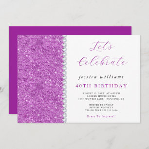 Invitation Posh Sequins & Diamants Violet Anniversaire