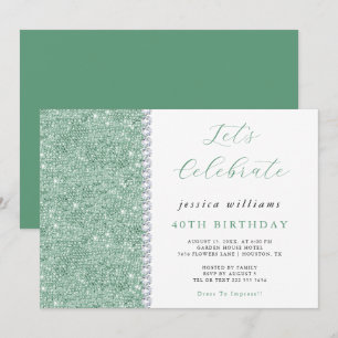 Invitation Posh Sequins & Diamonds Mint Vert Anniversaire