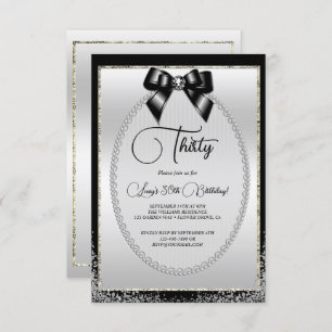 Invitation Posh Silver, Black Gem Bow & Parties scintillant A