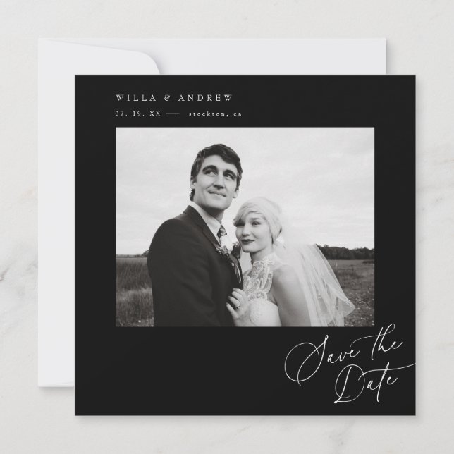 Invitation Posh Square Save The Date Photo Minimal Card  (Devant)
