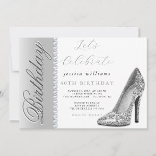Invitation Posh Stiletto & Diamonds Argent Anniversaire